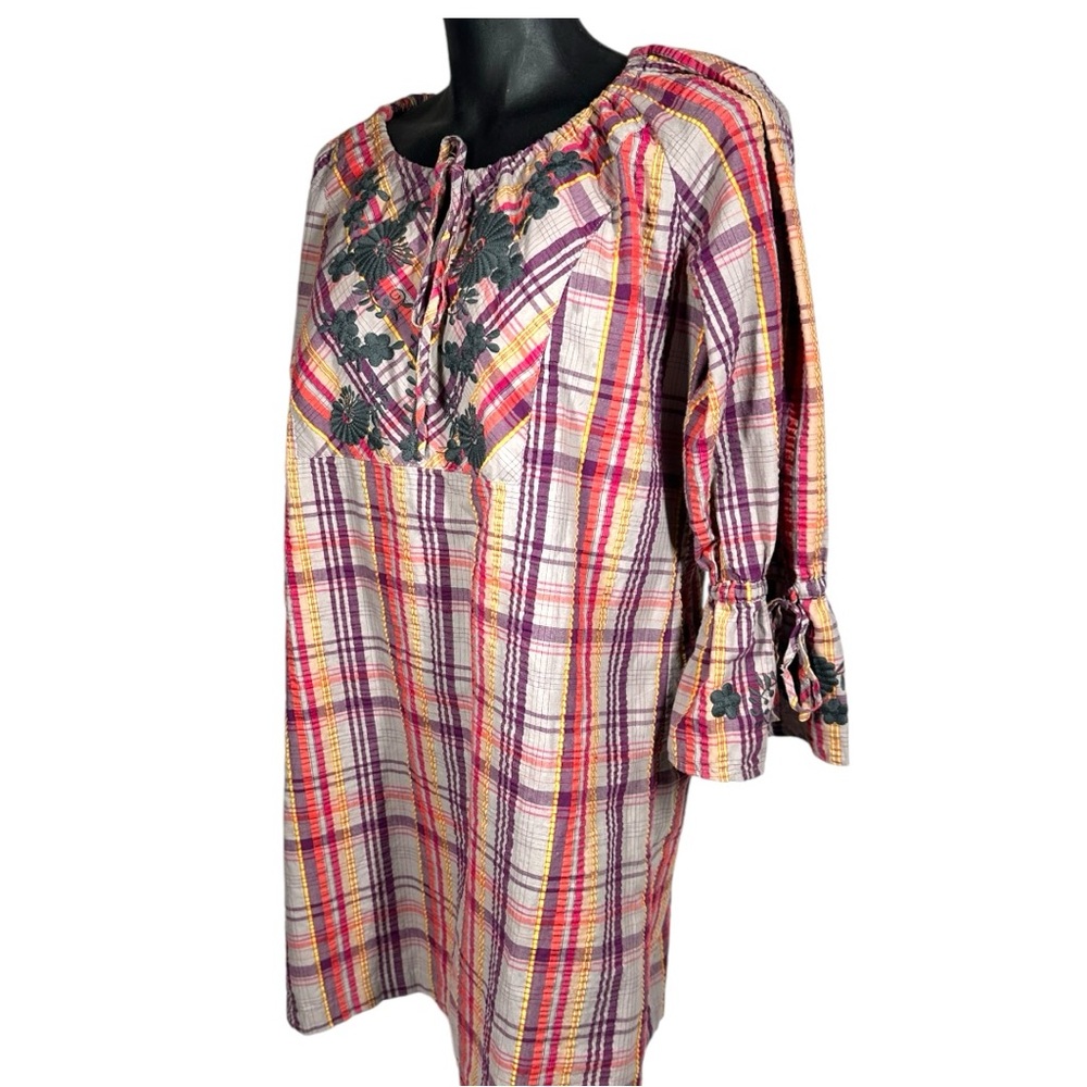 Ivy Jane Plaid Tunic / Dress Size Large 324112 Embroidered 3/4 Bell Sleeves - Picture 5 of 10